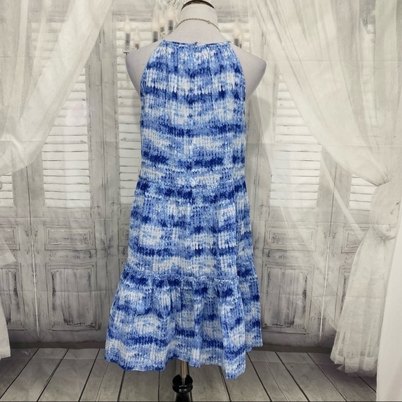 Eliza J Size 14 Blue White Tie Dye Halter Neck Sleeveless Trapeze Pockets Dress - Picture 12 of 13